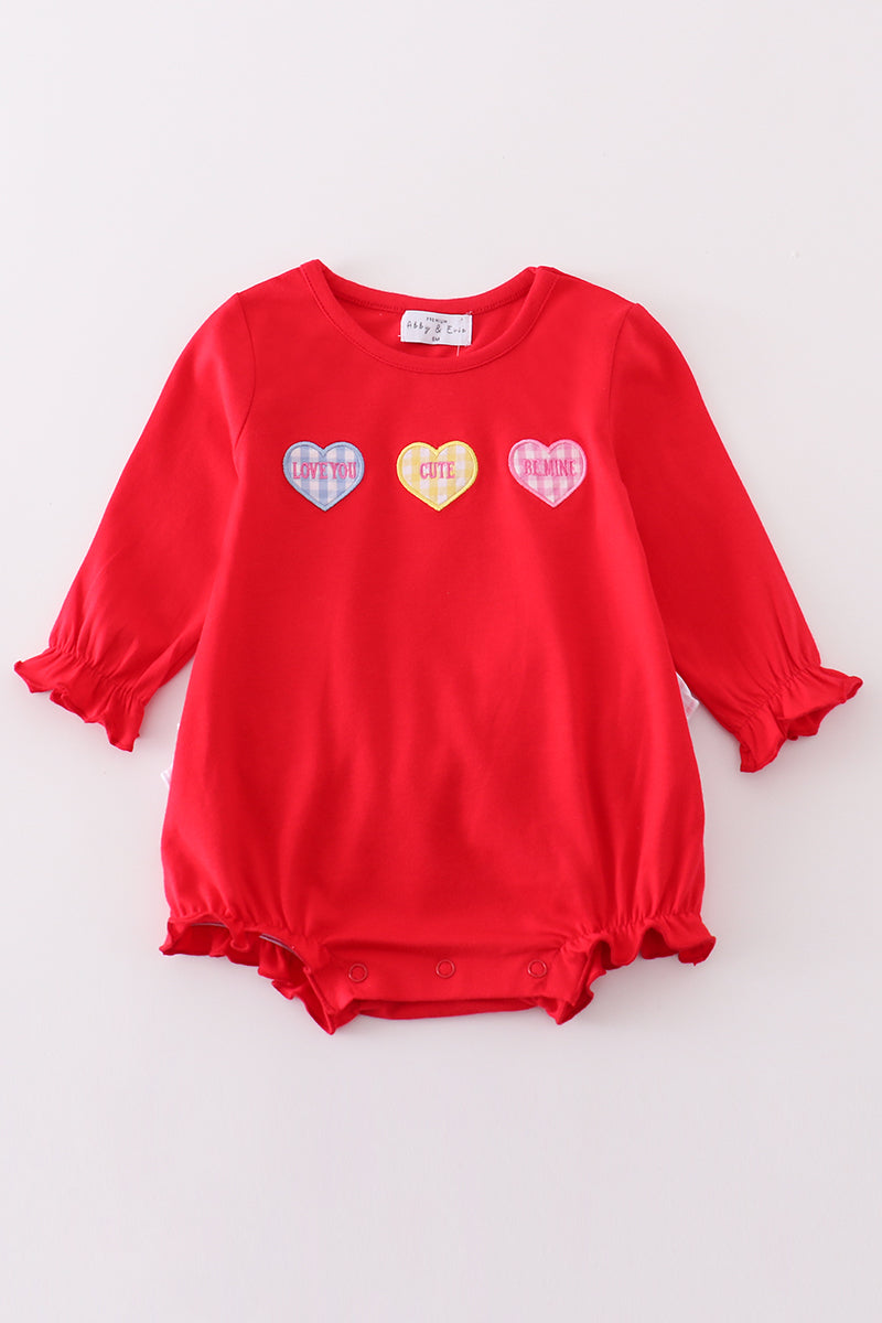 Premium red valentine heart applique girl bubble