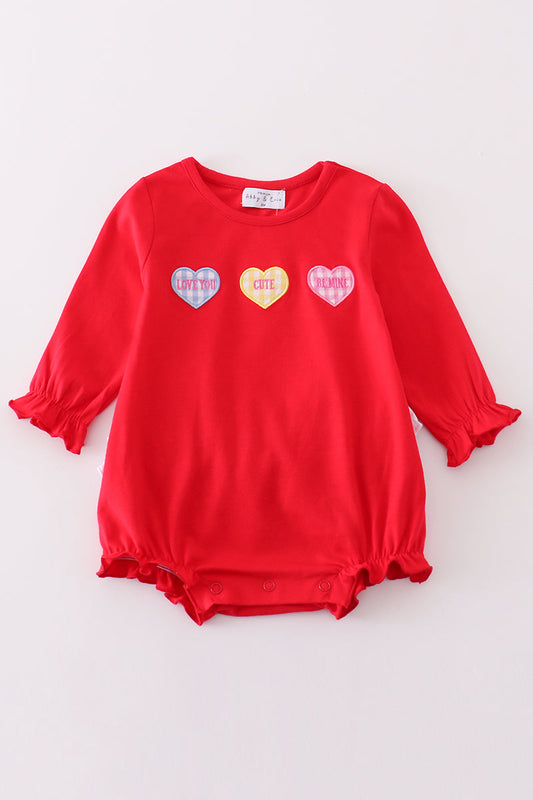 Premium red valentine heart applique girl bubble