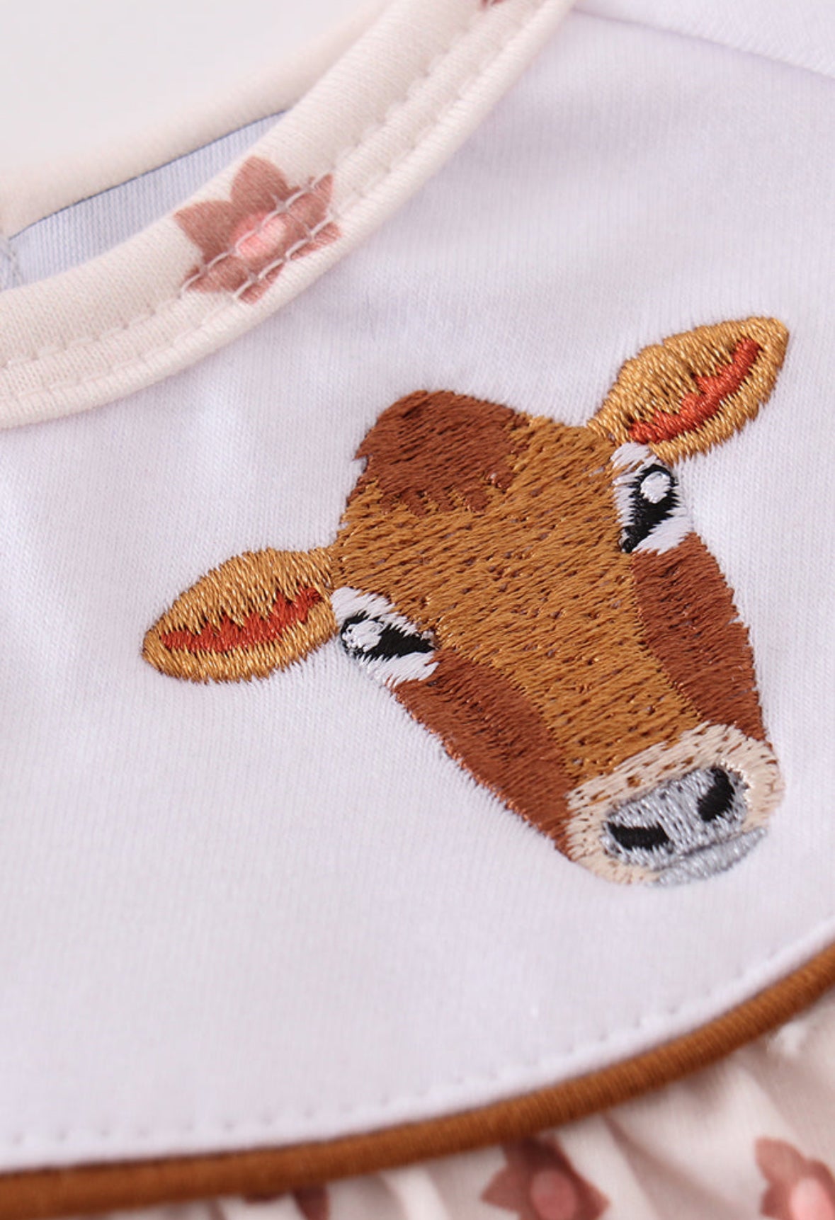 Floral and Brown Farm Cow Embroidered Girl Bubble