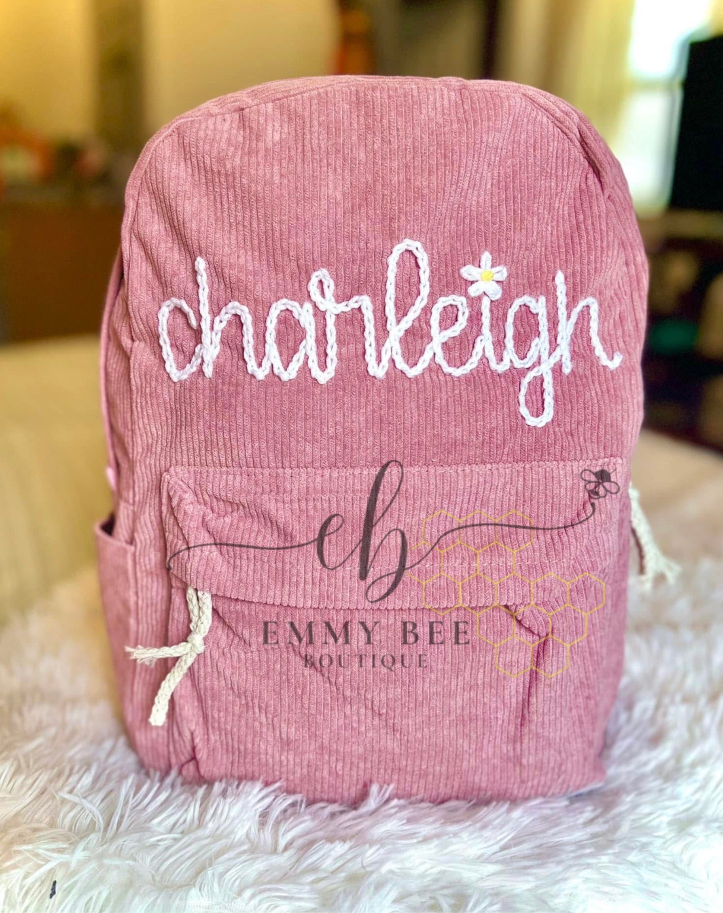 Personalized Hand Embroidered Corduroy Backpack