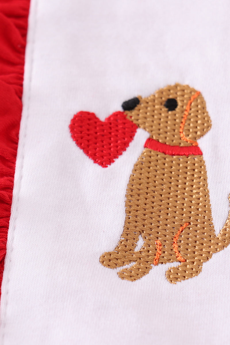 Red valentine puppy embroidery girl romper