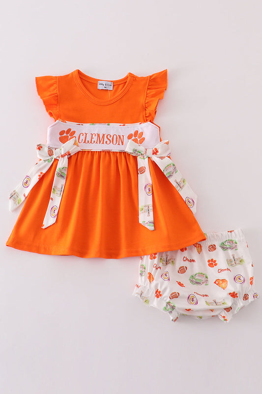 Clemson embroidered girl bloomer set