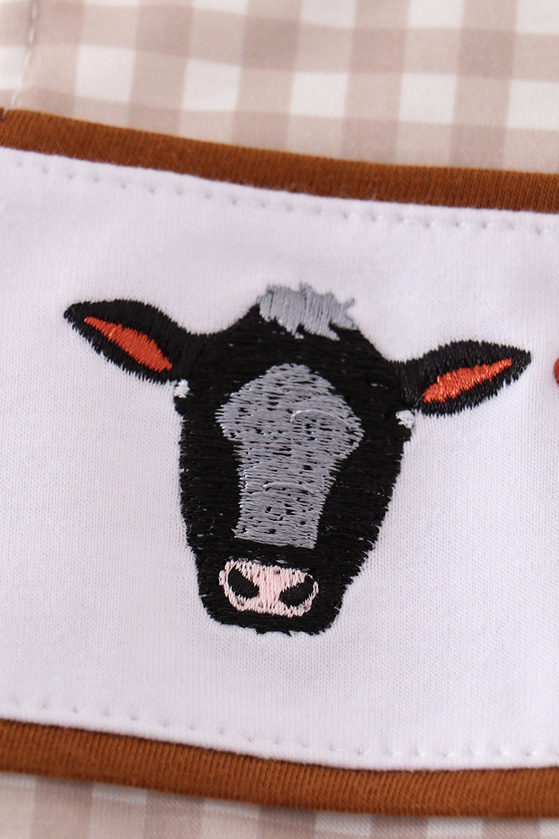 Brown Farm Cow Embroidered Boy Bubble