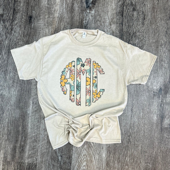 Spring Monogrammed Tee - Floral Print